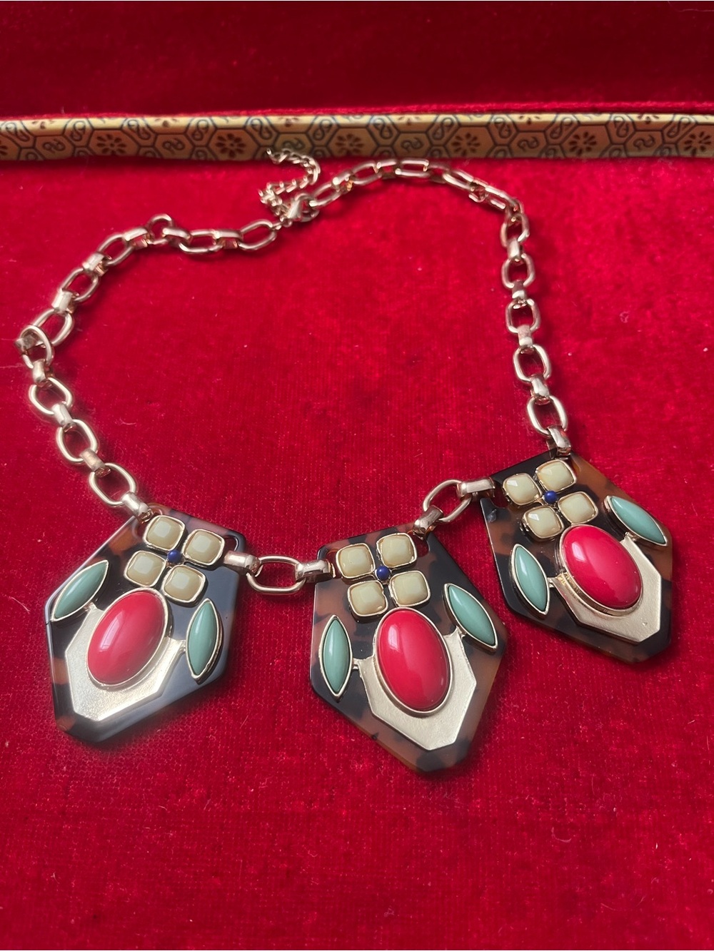 Statement Floral Pendant Necklace in Coral and Turquoise
